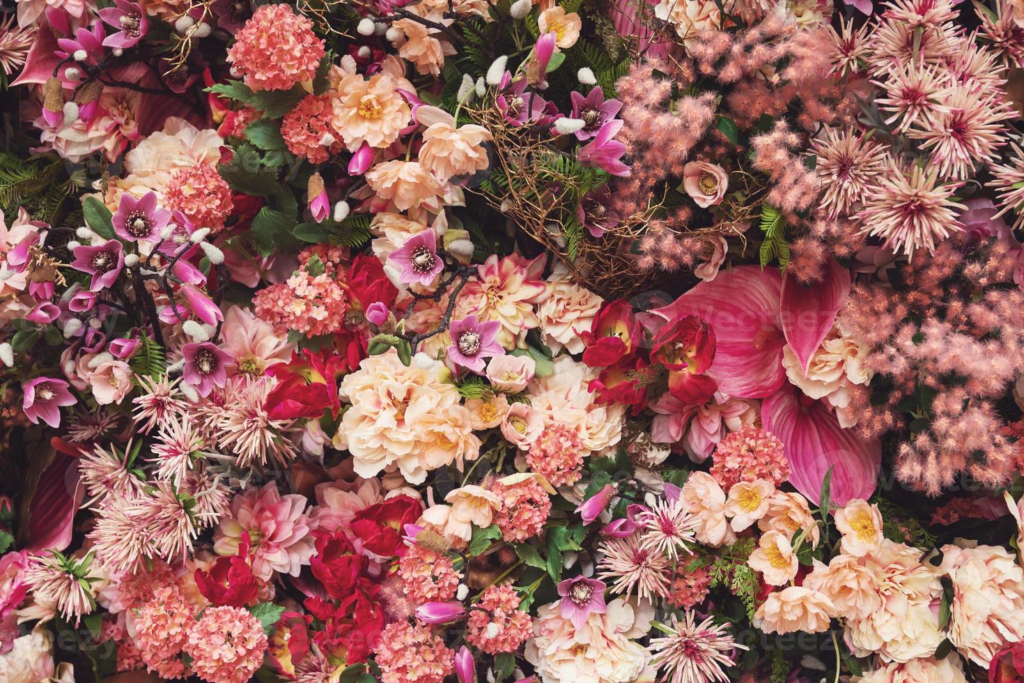 Background with a lot of different beautiful flowers photo