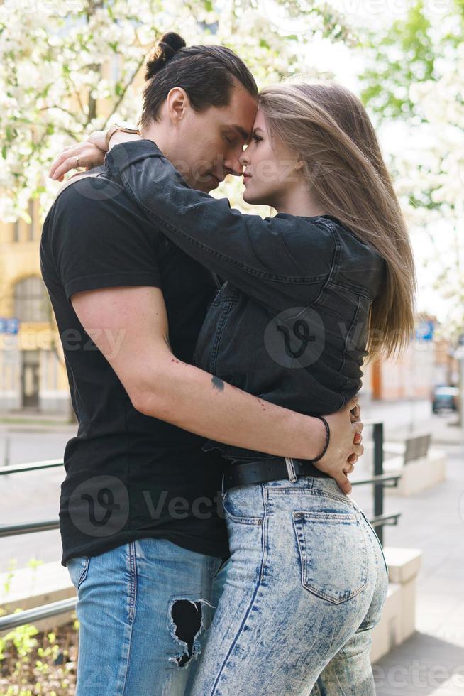 Young and sensual couple in embrace during a date photo