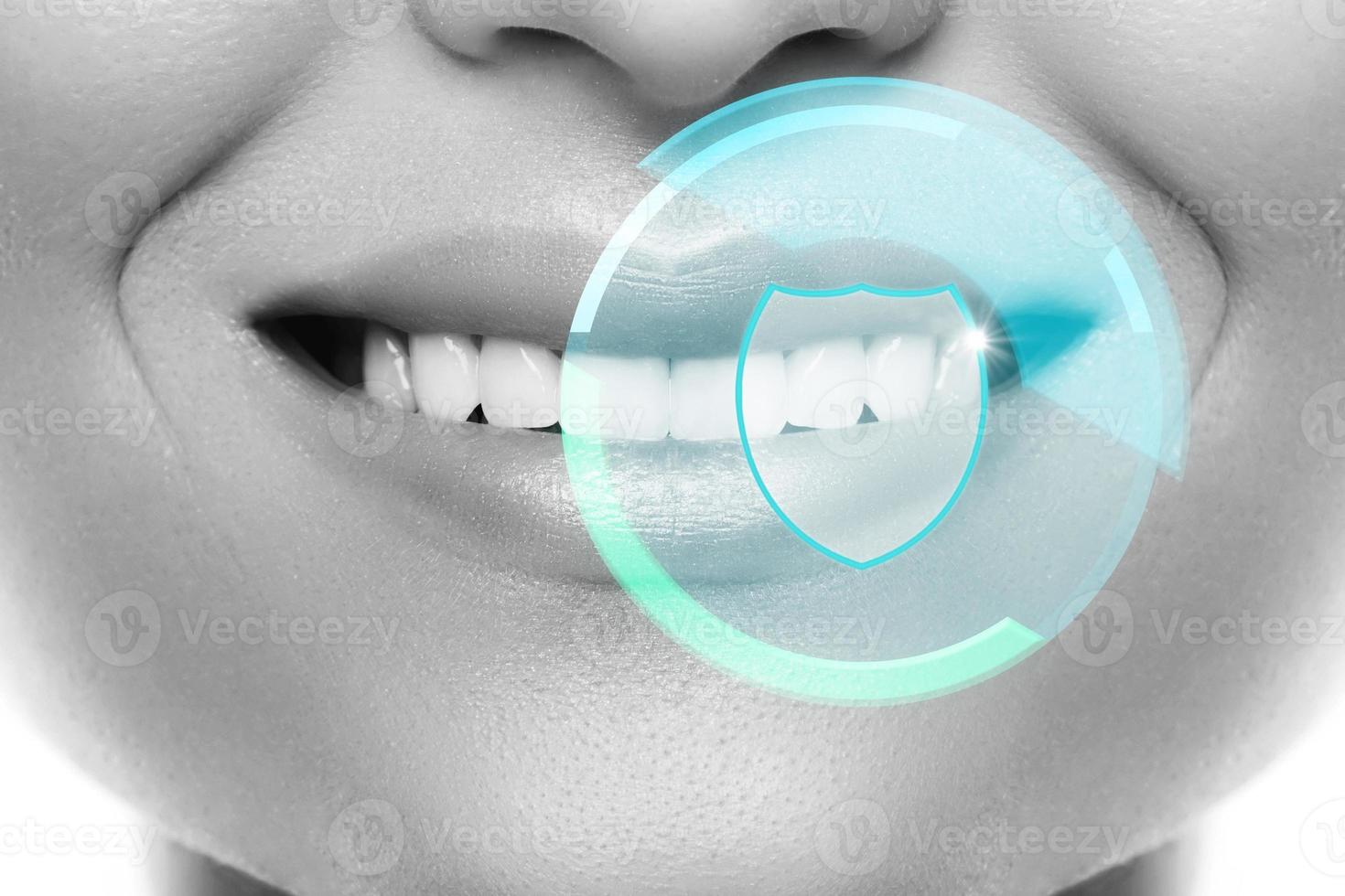 Teeth protected by good hygiene, products and dental care photo