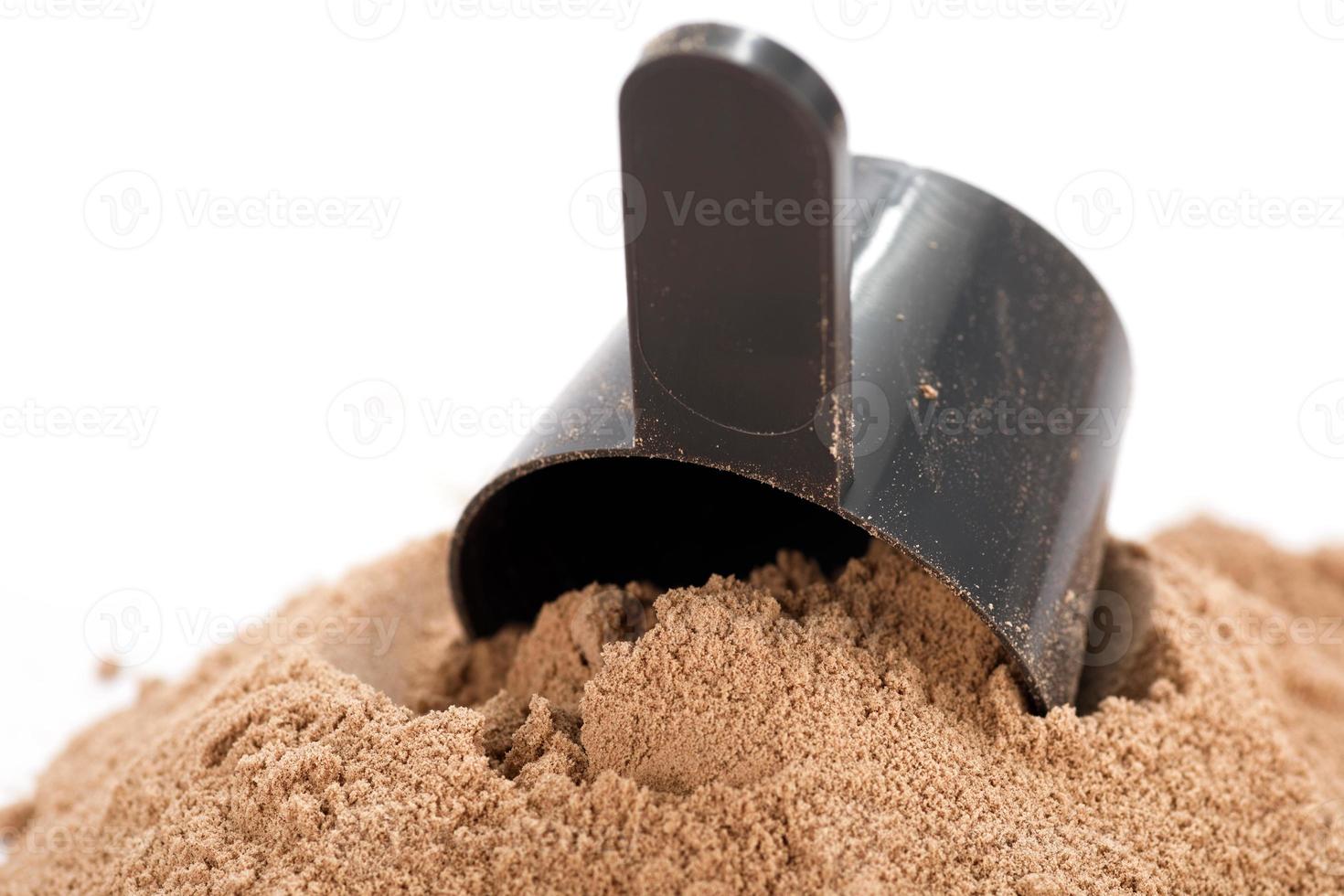 Closeup of scoop with a chocolate protein powder photo