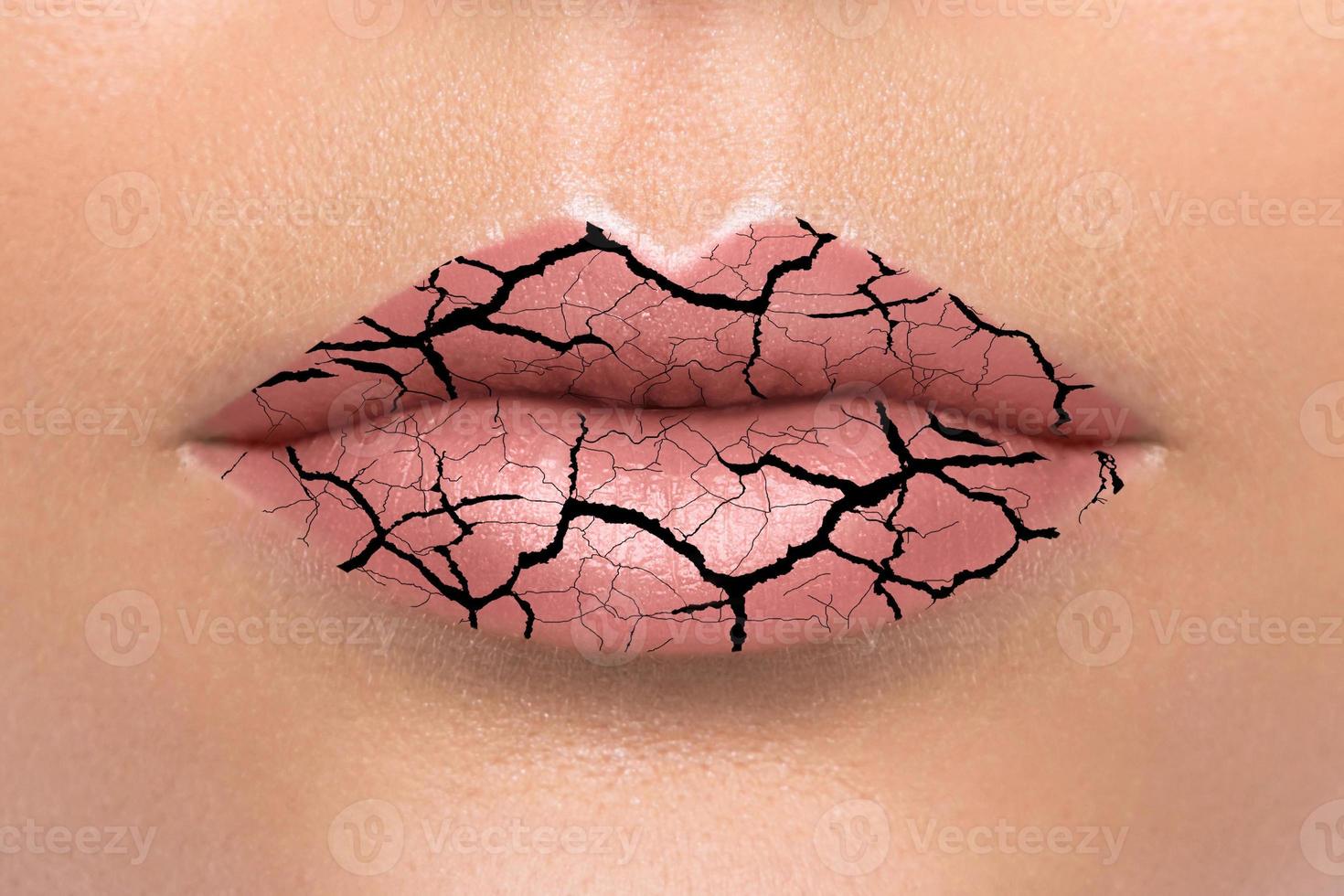 Closeup of chapped lips with a cracks photo