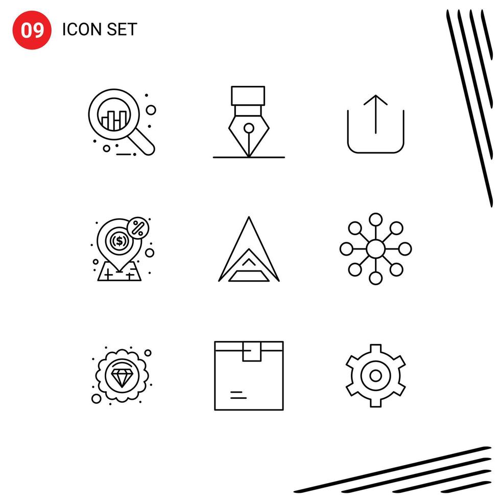 Group of 9 Modern Outlines Set for crypto ark up present money Editable Vector Design Elements