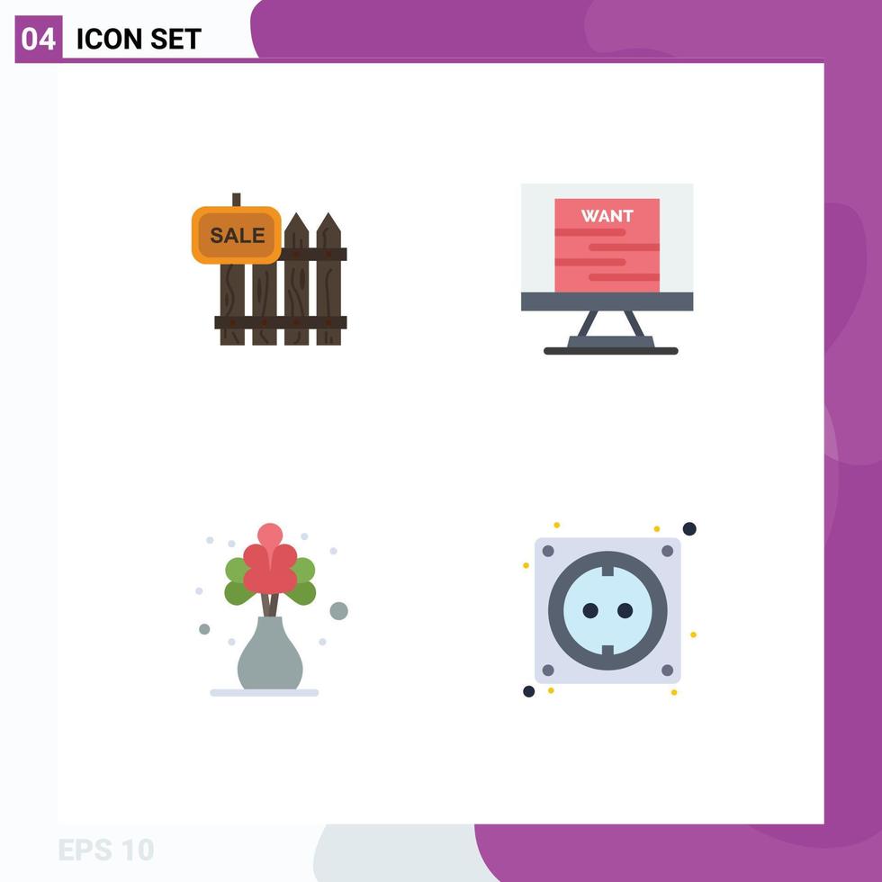 Modern Set of 4 Flat Icons Pictograph of fence wanted sale bandit living Editable Vector Design Elements