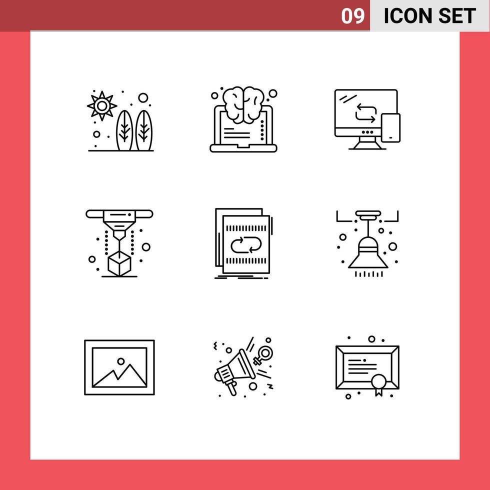 9 Outline concept for Websites Mobile and Apps file laser computing printing modeling Editable Vector Design Elements