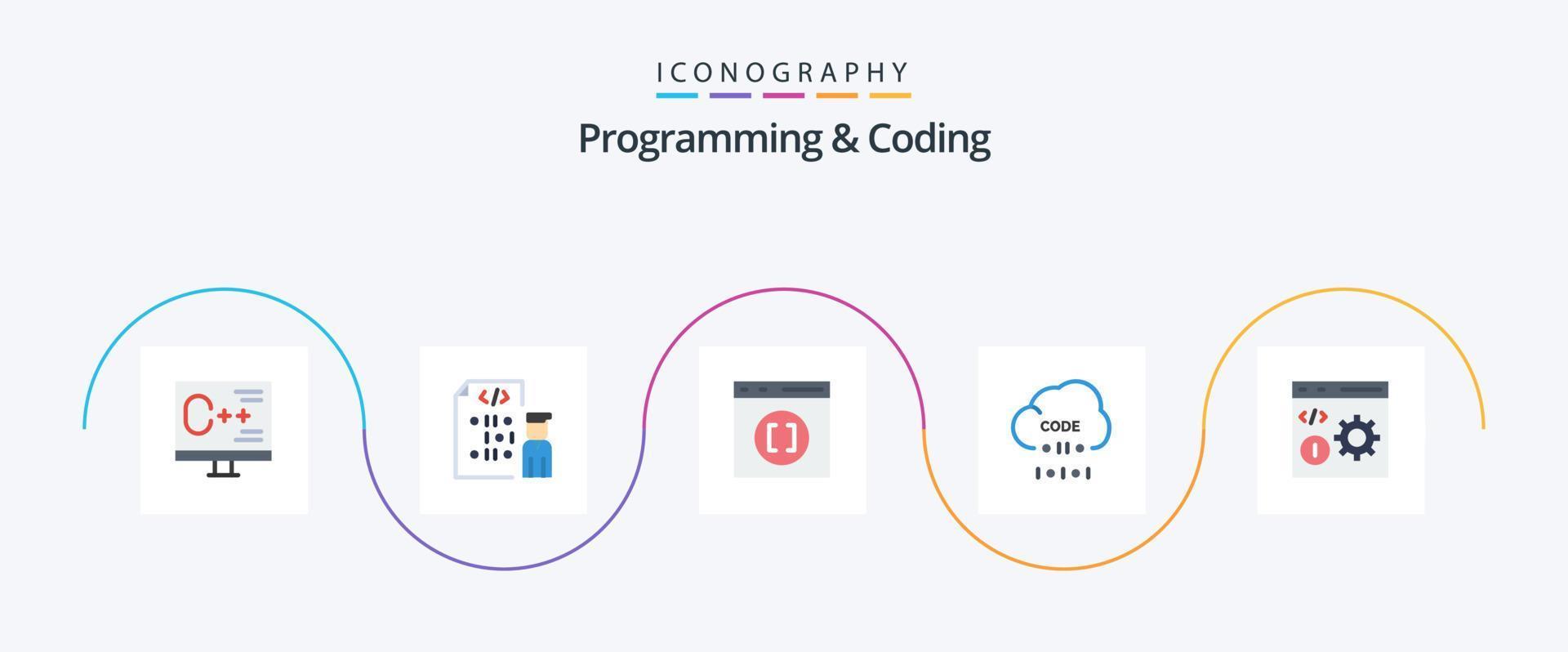 Programming And Coding Flat 5 Icon Pack Including develop. cloud. programmer. develop vector