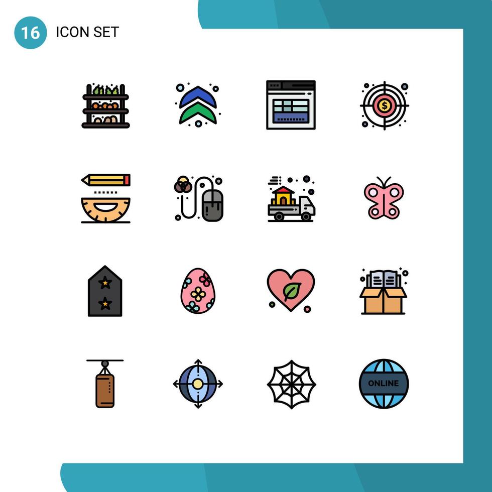 Set of 16 Vector Flat Color Filled Lines on Grid for design coding secure finding goal goal Editable Creative Vector Design Elements