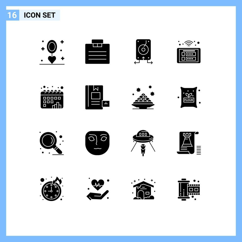16 Thematic Vector Solid Glyphs and Editable Symbols of smart control suitcase access server Editable Vector Design Elements