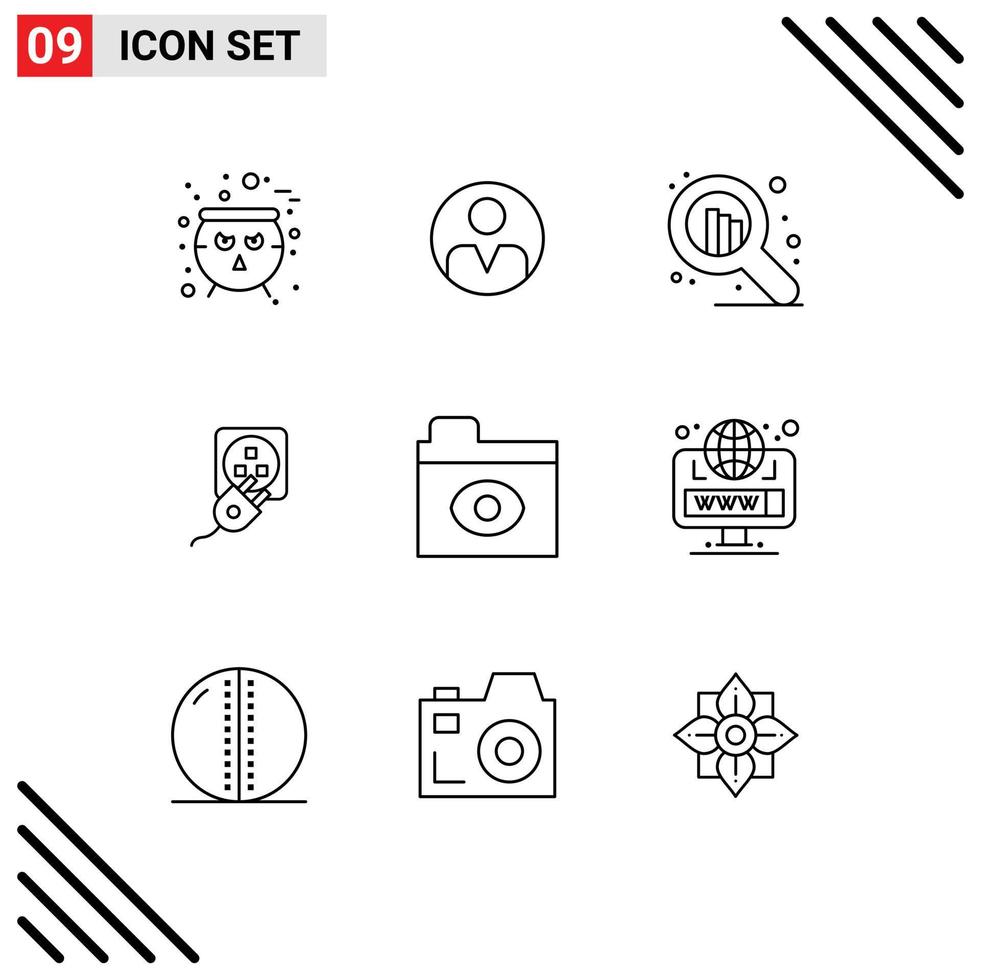 9 Universal Outline Signs Symbols of eye charge seo cord electric Editable Vector Design Elements