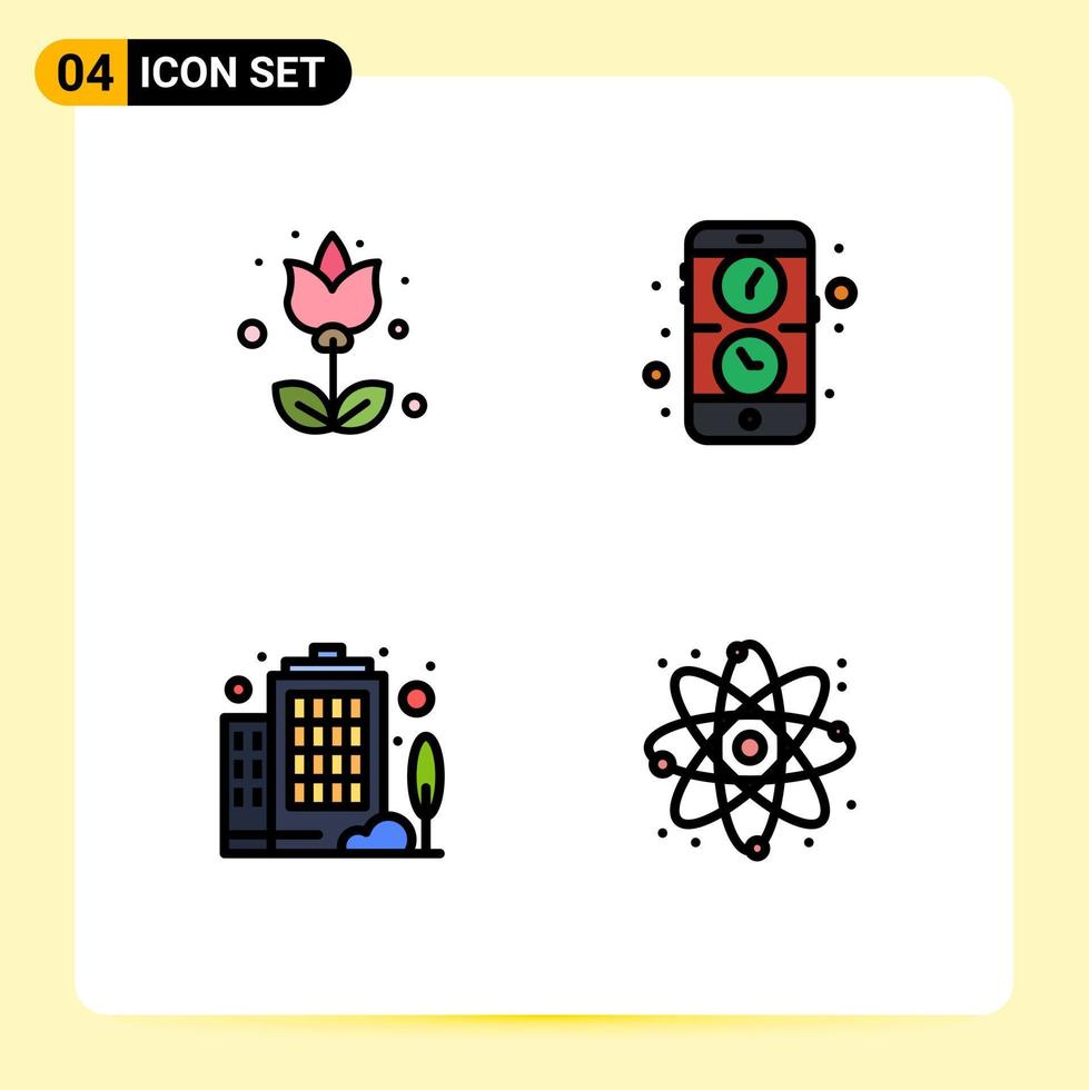 Universal Icon Symbols Group of 4 Modern Filledline Flat Colors of flower enterprise flower mobile physics Editable Vector Design Elements