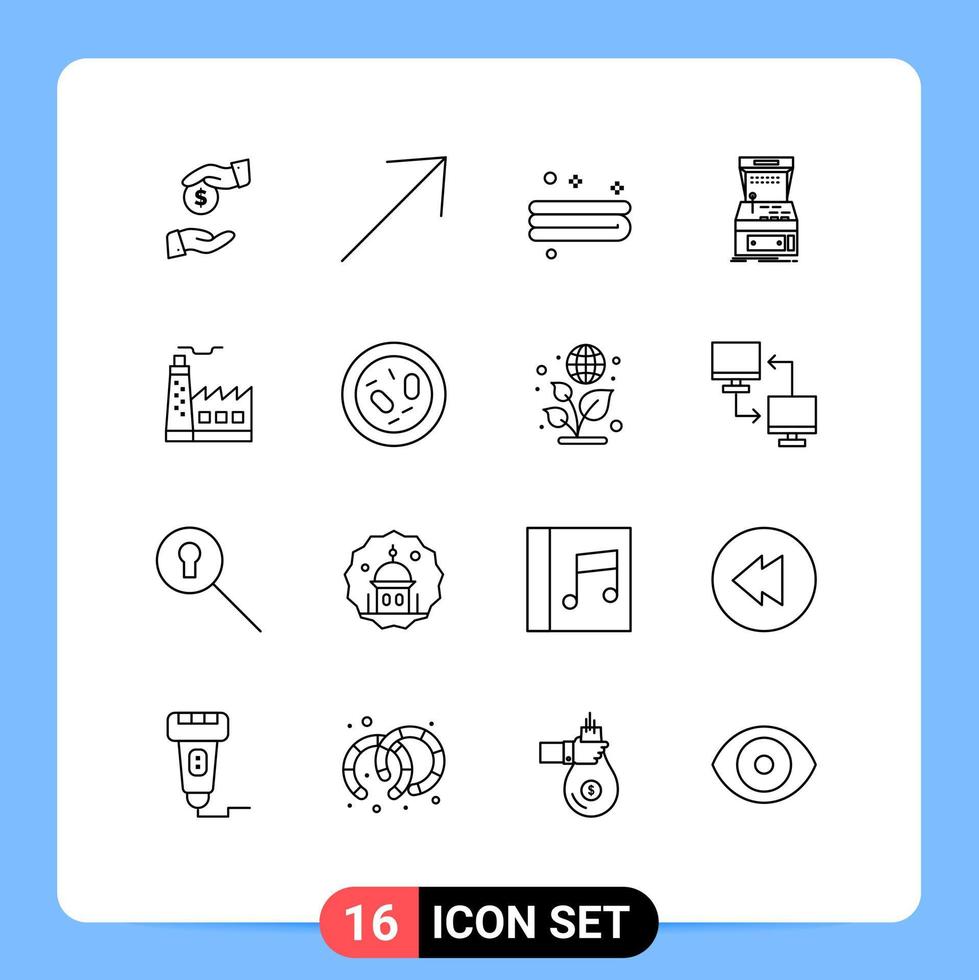 paquete de 16 signos y símbolos de contornos modernos para medios de impresión web, como elementos de diseño de vectores editables para juegos de limpieza de edificios de construcción