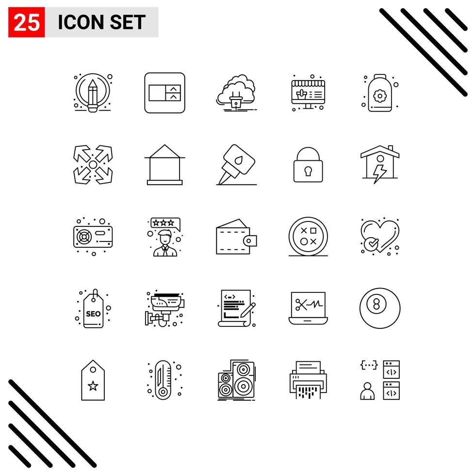 25 User Interface Line Pack of modern Signs and Symbols of lotus bottle connection shopping online Editable Vector Design Elements