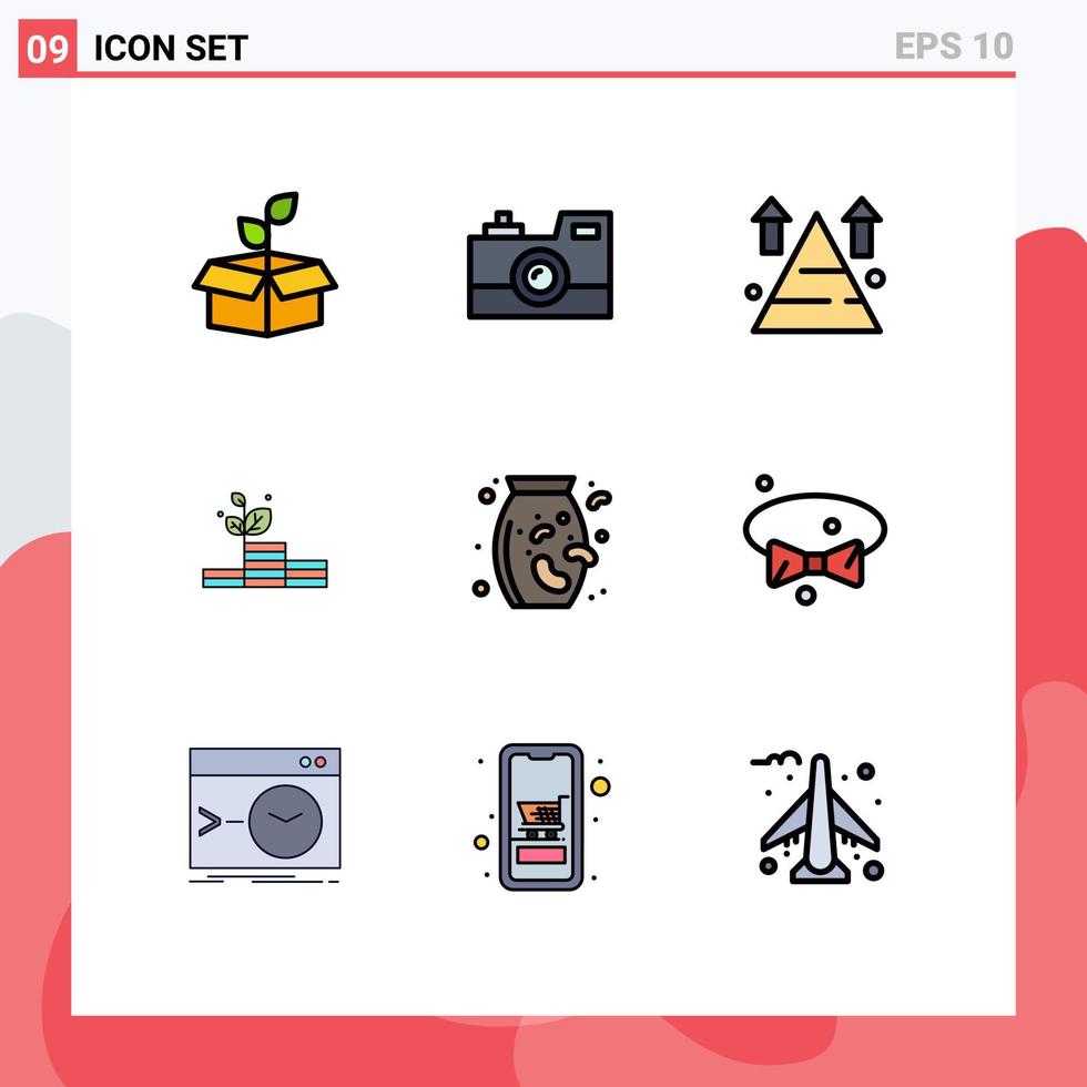 Set of 9 Modern UI Icons Symbols Signs for money grow retro camera top arrow Editable Vector Design Elements