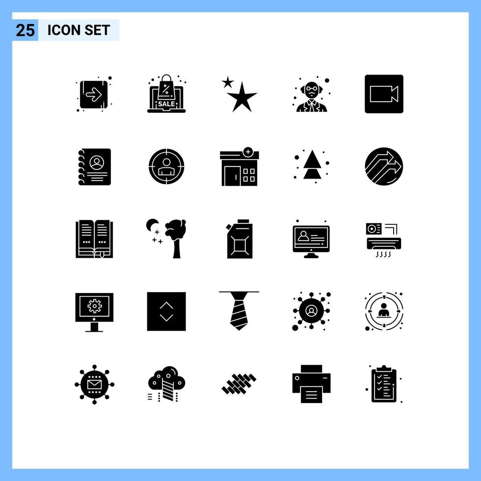 Modern Set of 25 Solid Glyphs and symbols such as book video shape record science Editable Vector Design Elements