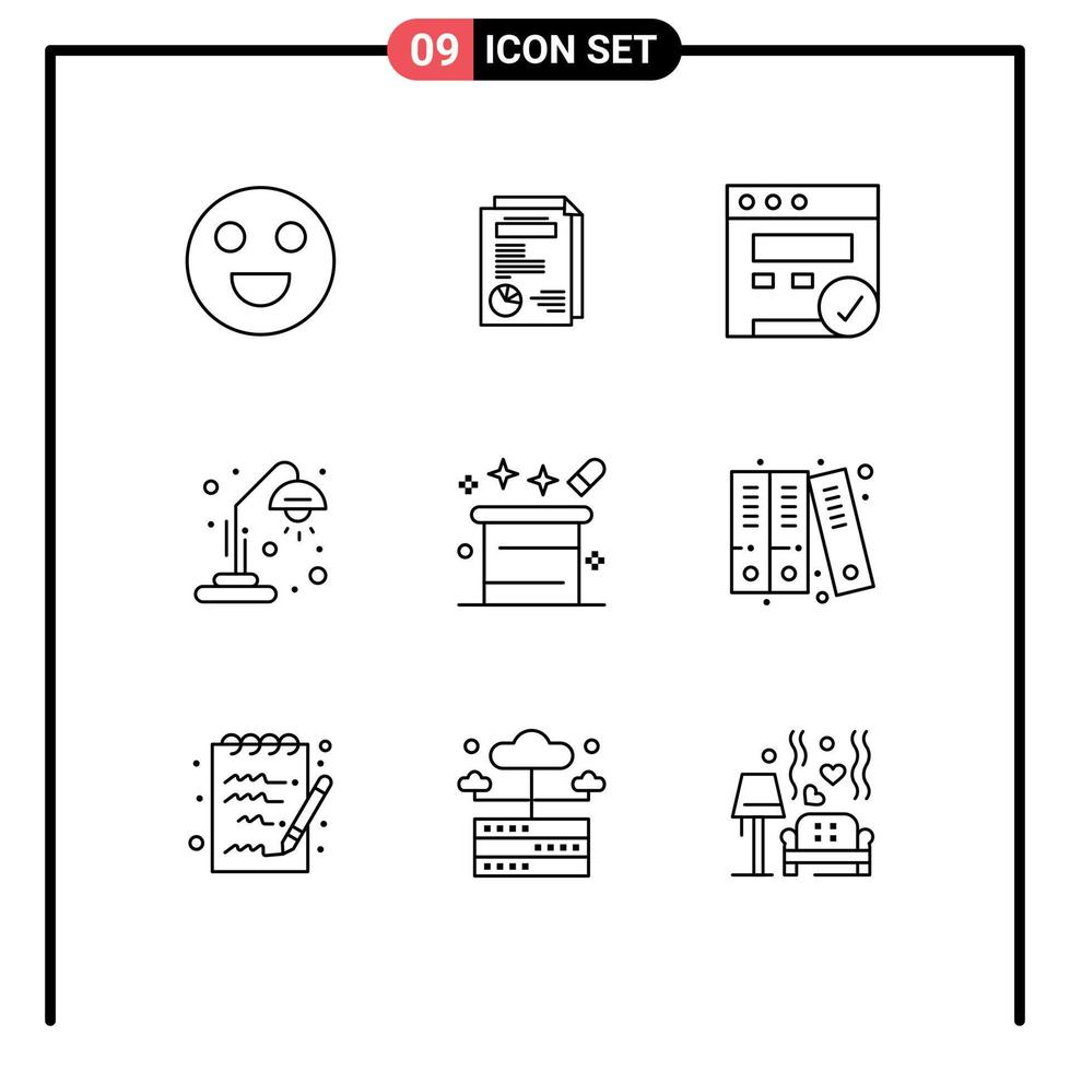 Pictogram Set of 9 Simple Outlines of magician magic hat seo magic light Editable Vector Design Elements