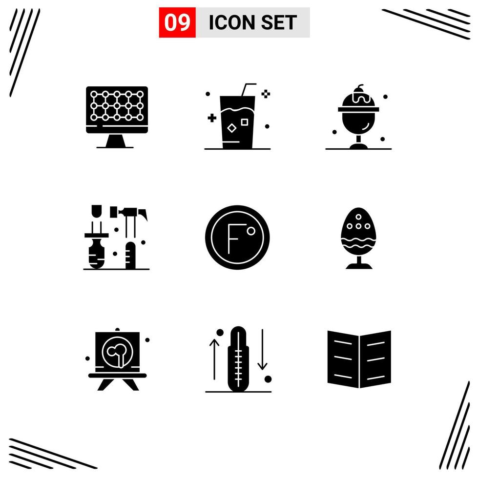 Set of 9 Modern UI Icons Symbols Signs for degree tools food screwdriver construction Editable Vector Design Elements