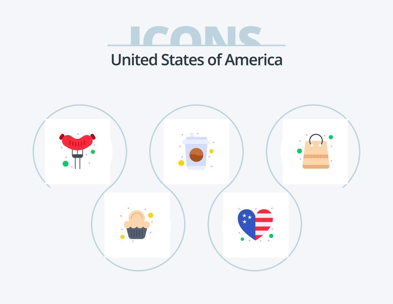 usa flat icon pack 5 diseño de iconos. paquetes bolso. comida. soda. reajuste salarial vector