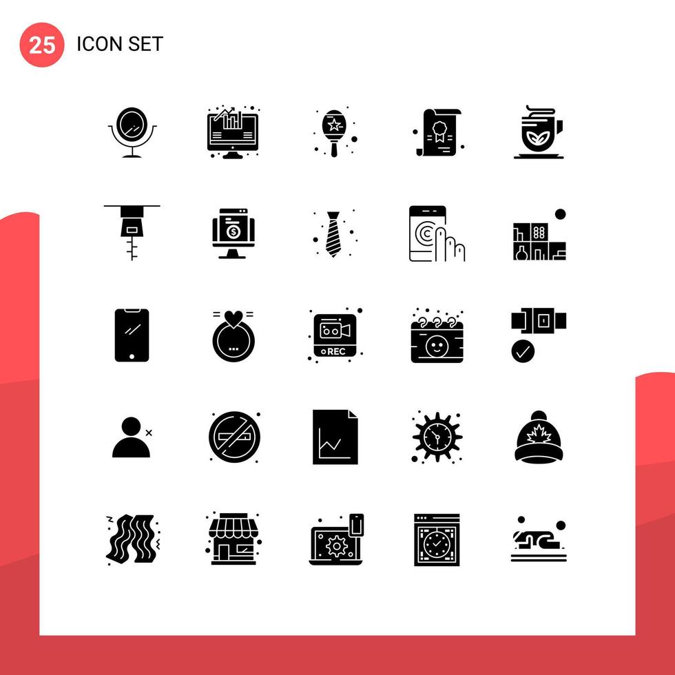 25 User Interface Solid Glyph Pack of modern Signs and Symbols of payment clothing certificate wellness green Editable Vector Design Elements