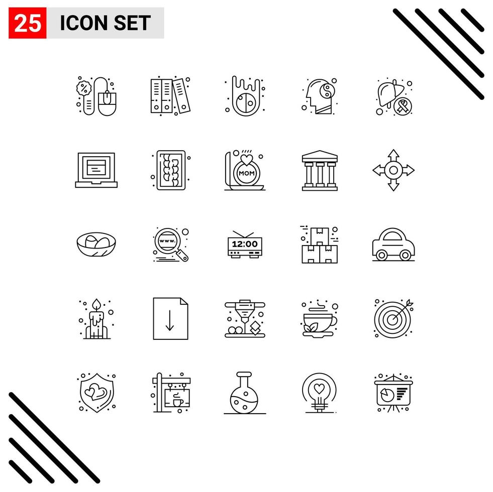 Universal Icon Symbols Group of 25 Modern Lines of illness cancer asteroids mind meditation Editable Vector Design Elements