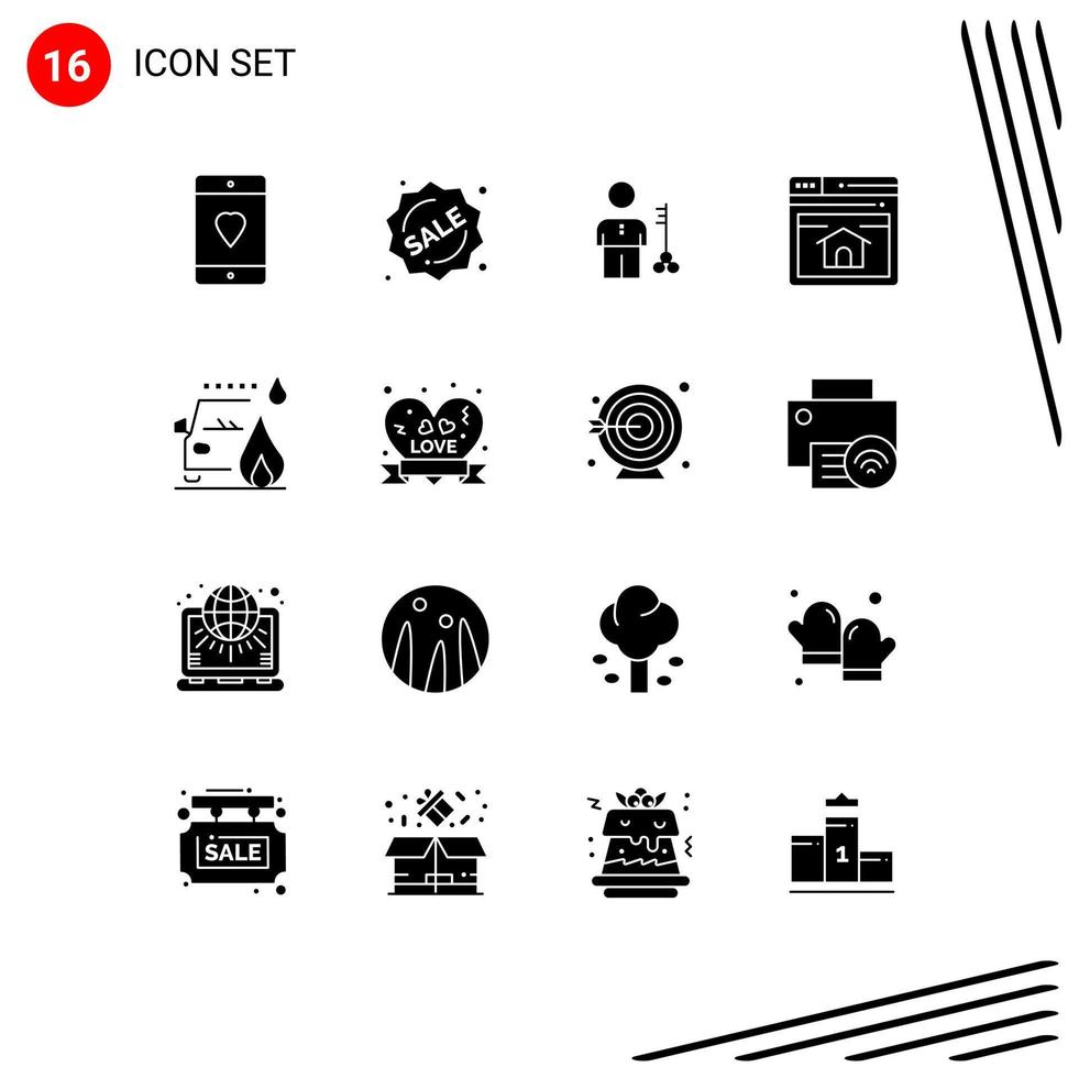 Set of 16 Vector Solid Glyphs on Grid for web security shopping provider man Editable Vector Design Elements