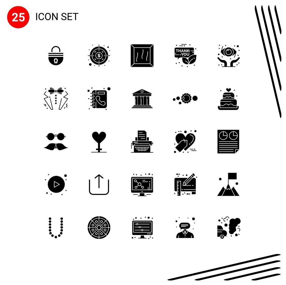 User Interface Pack of 25 Basic Solid Glyphs of eye health thanksgiving bundle promotion gift box Editable Vector Design Elements