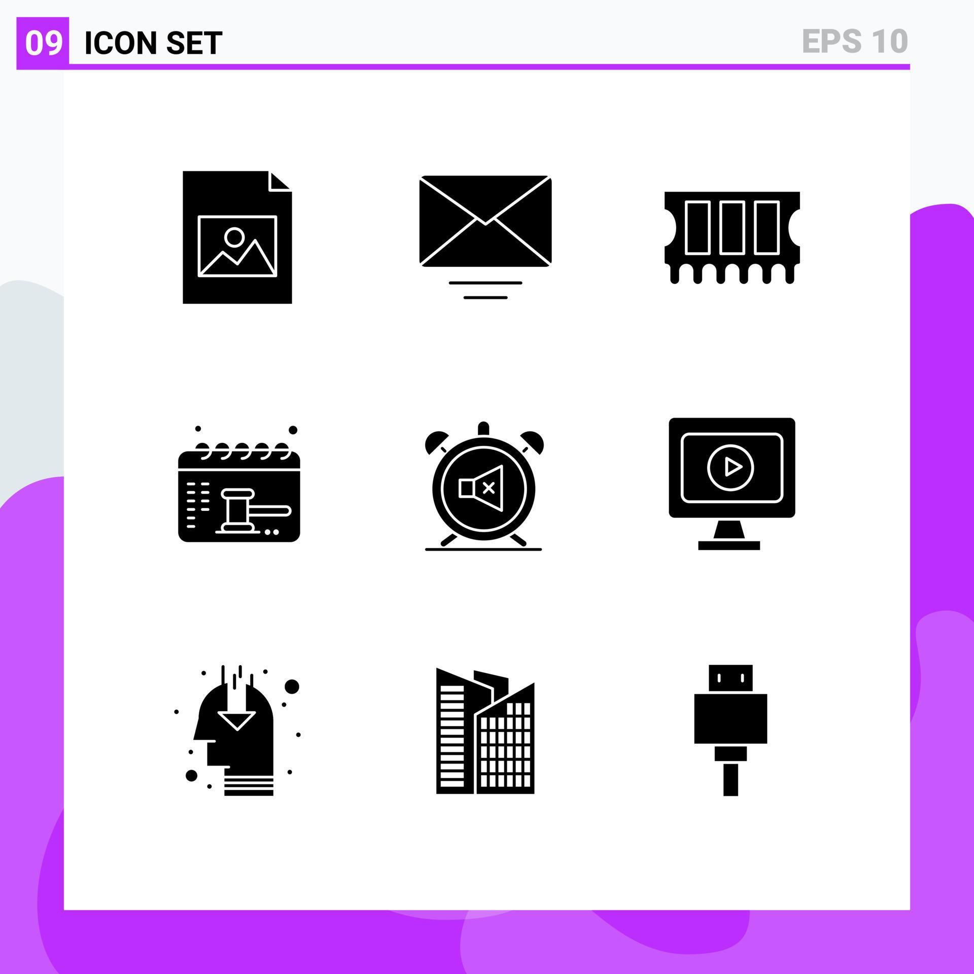 9 Creative Icons Modern Signs and Symbols of sound mute ram clock