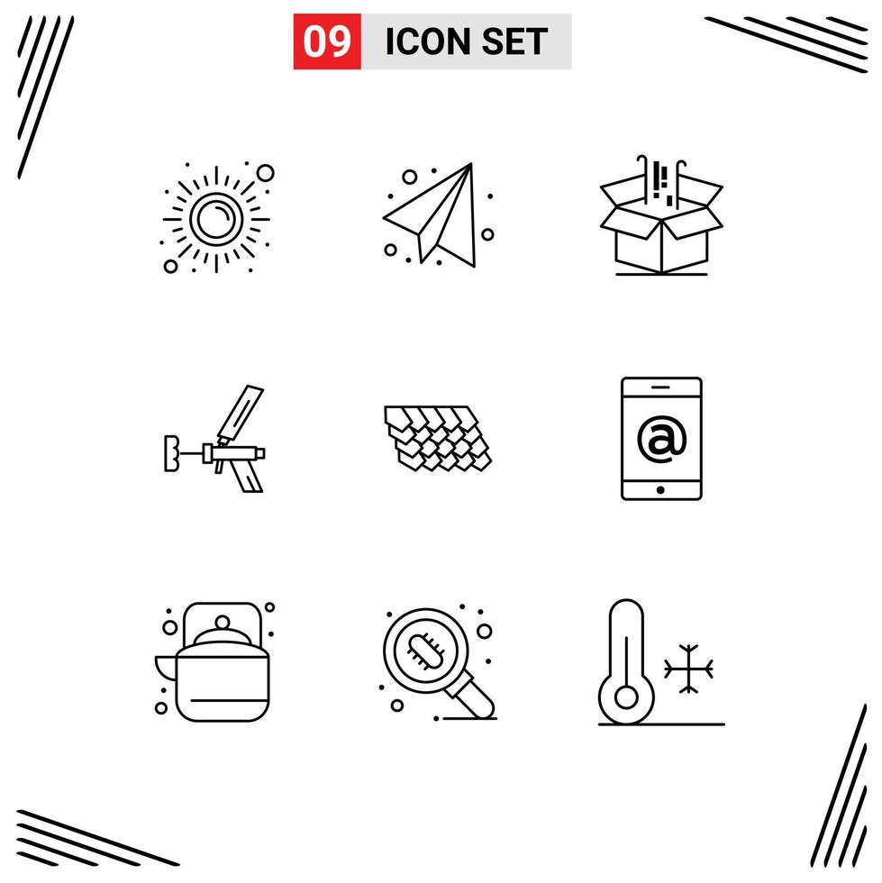 Group of 9 Outlines Signs and Symbols for repair construction box building marketing Editable Vector Design Elements