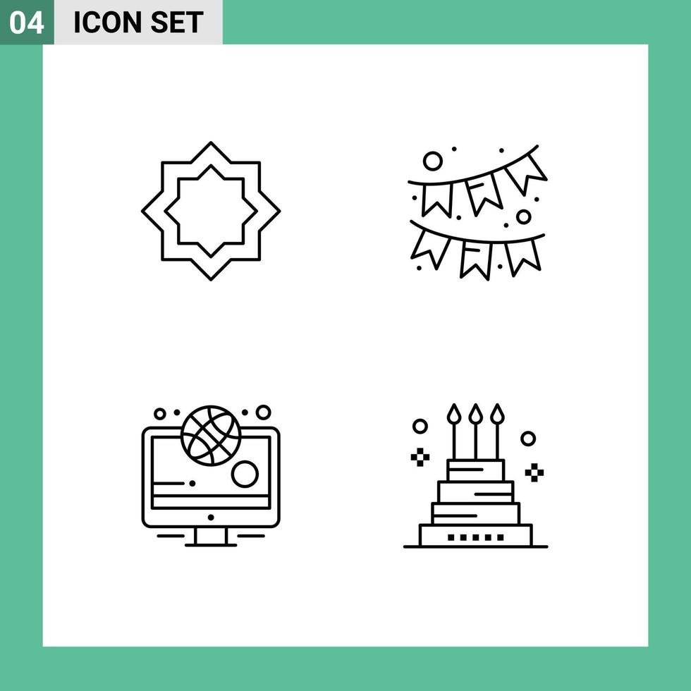 4 Universal Line Signs Symbols of art olympic star garland cake Editable Vector Design Elements