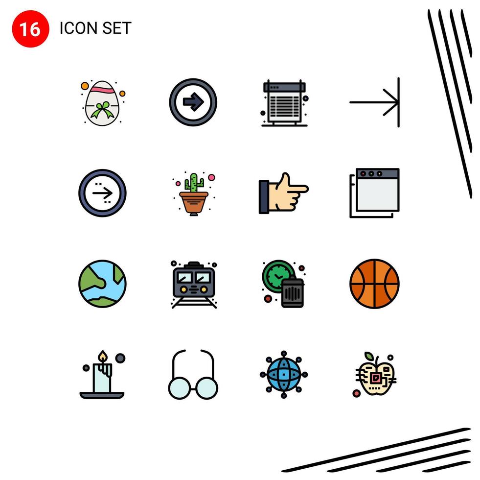 16 signos de línea rellenos de color plano universal símbolos de flecha final flecha derecha elementos de diseño de vectores creativos editables con calor