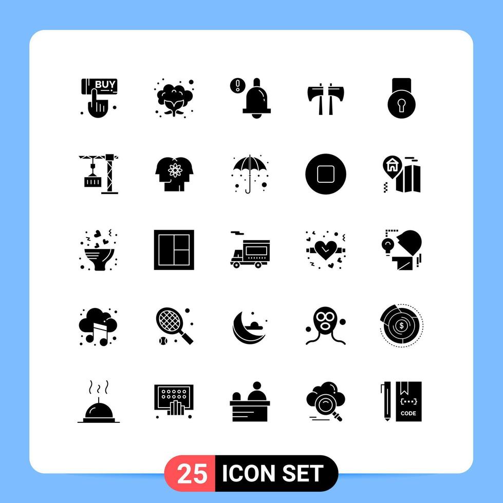 Group of 25 Modern Solid Glyphs Set for security lock pad alert key lumberjack Editable Vector Design Elements