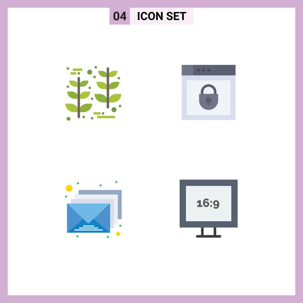 Modern Set of 4 Flat Icons Pictograph of grain inbox wheat shield envelop Editable Vector Design Elements