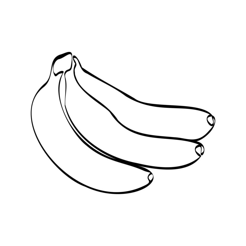 Continuous one line drawing banana. Vector illustration. Black line art on white background. Cartoon banana isolated on white background. Vegan concept