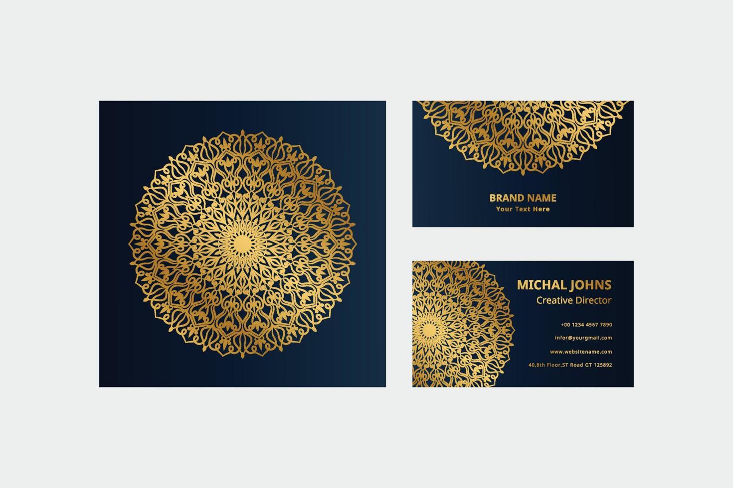 tarjetas de presentacion doradas con flor mandala oriental gratis vector