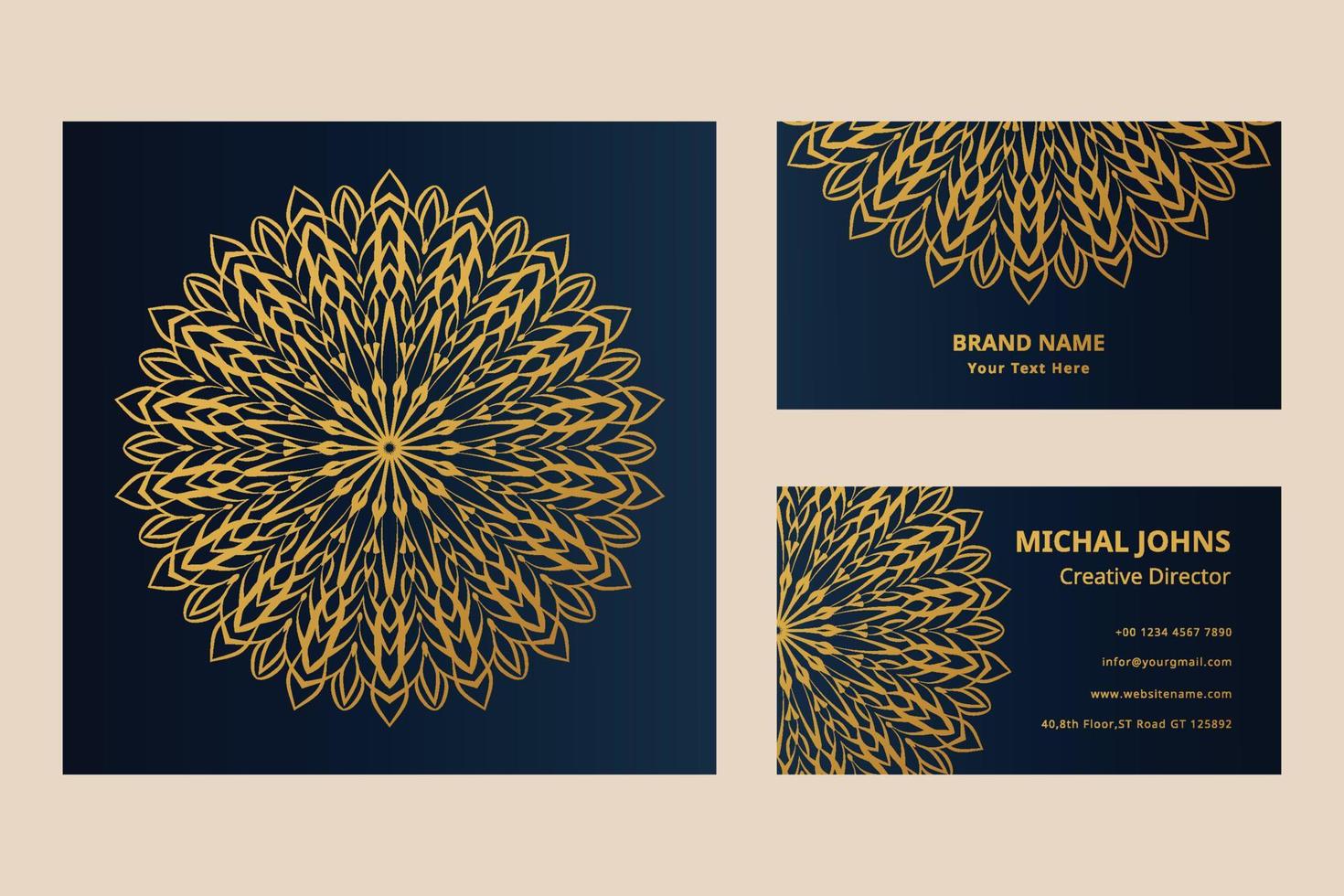 Gold business cards with flower oriental mandala pro vector