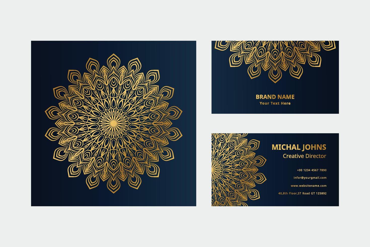 Gold business cards with flower oriental mandala pro vector