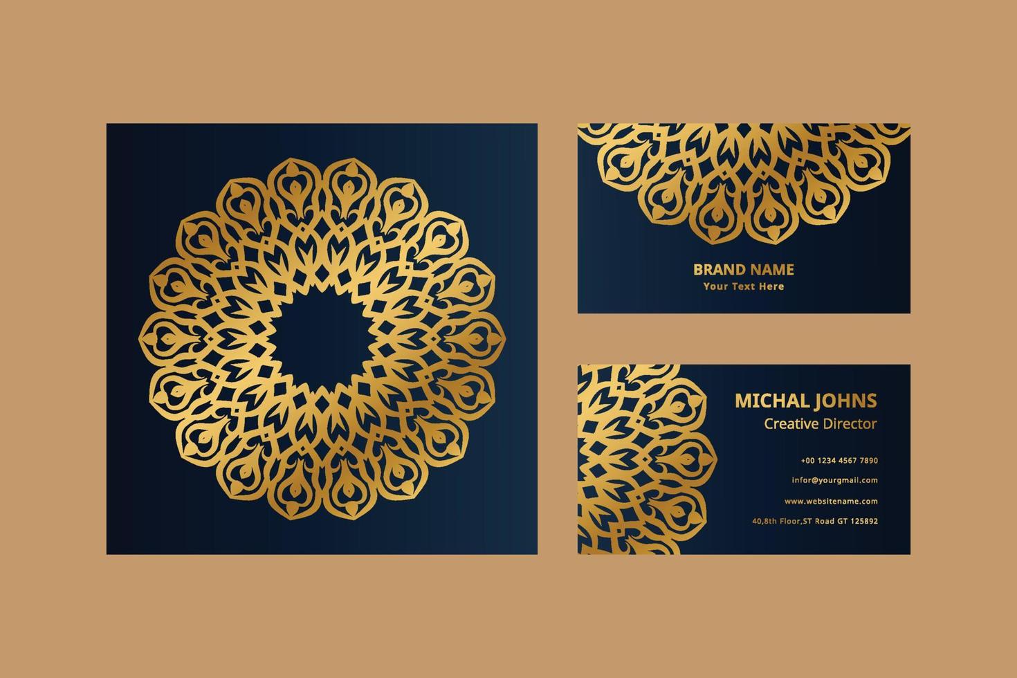 Gold business cards with flower oriental mandala pro vector