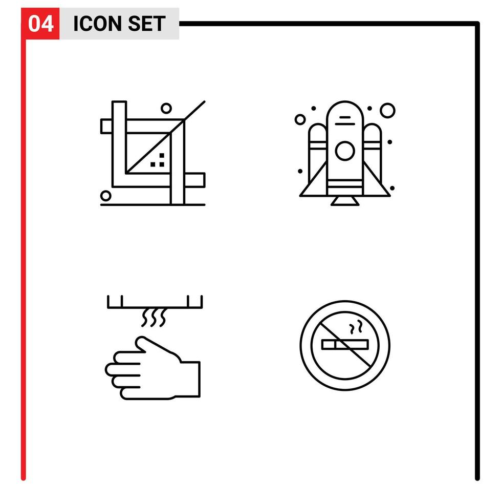 Stock Vector Icon Pack of 4 Line Signs and Symbols for coding bathroom development spaceship dryer Editable Vector Design Elements