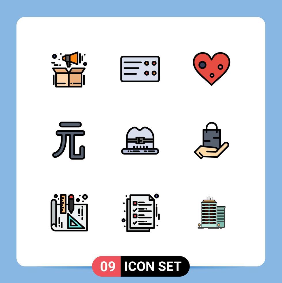 Set of 9 Modern UI Icons Symbols Signs for ecommerce canada like hat yuan Editable Vector Design Elements