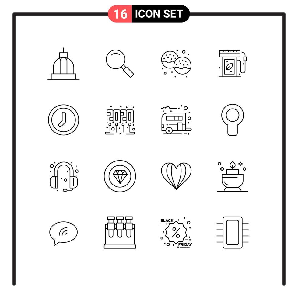 Set of 16 Vector Outlines on Grid for gas station ecology search earth day eat Editable Vector Design Elements