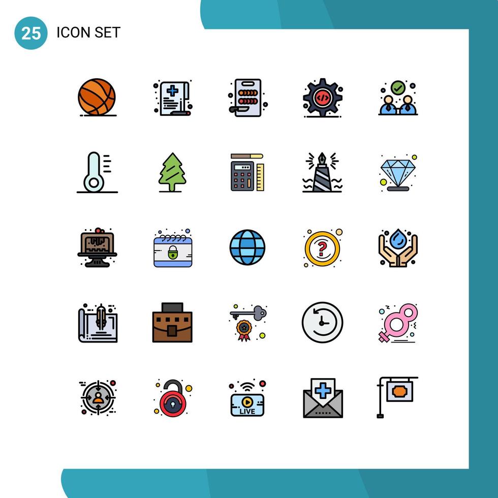 grupo de 25 colores planos de líneas llenas modernas establecidos para el código fuente del acuerdo interfaz de programación médica cocina elementos de diseño vectorial editables vector