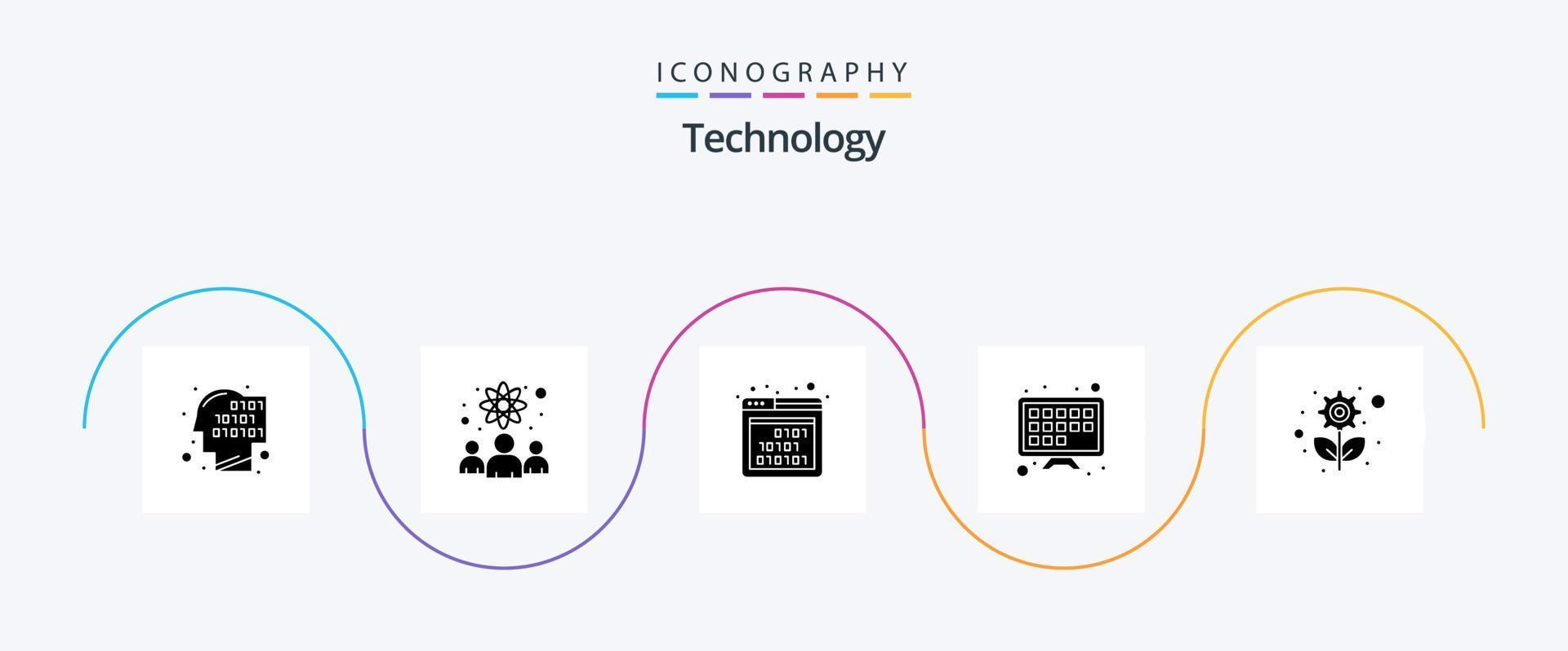 Technology Glyph 5 Icon Pack Including plant. recycling. binary. tv screen. internet vector