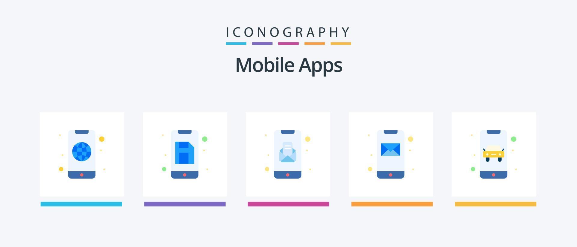 Mobile Apps Flat 5 Icon Pack Including online taxi. app. message. email. message. Creative Icons Design vector