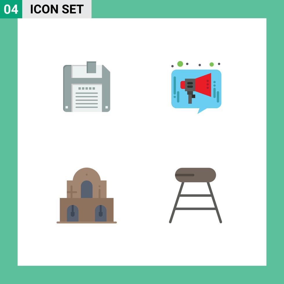 4 paquete de iconos planos de interfaz de usuario de signos y símbolos modernos de elementos de diseño de vector editables de medios de chat de navidad de disquete