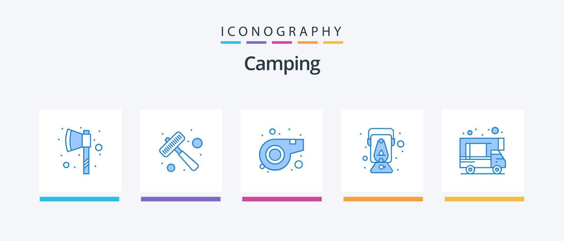 Paquete de 5 íconos de camping azul que incluye . caravana. deporte. cámping. petróleo. diseño de iconos creativos vector