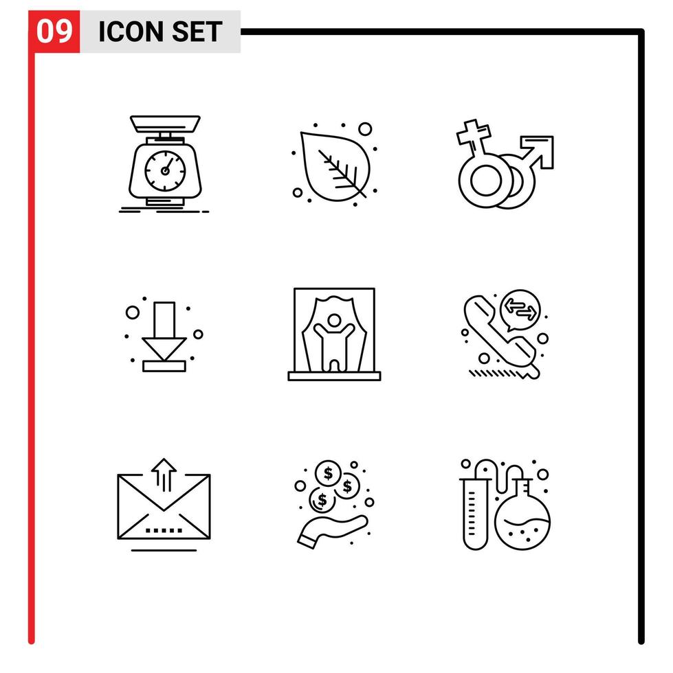 9 User Interface Outline Pack of modern Signs and Symbols of actor down gender arrow female Editable Vector Design Elements