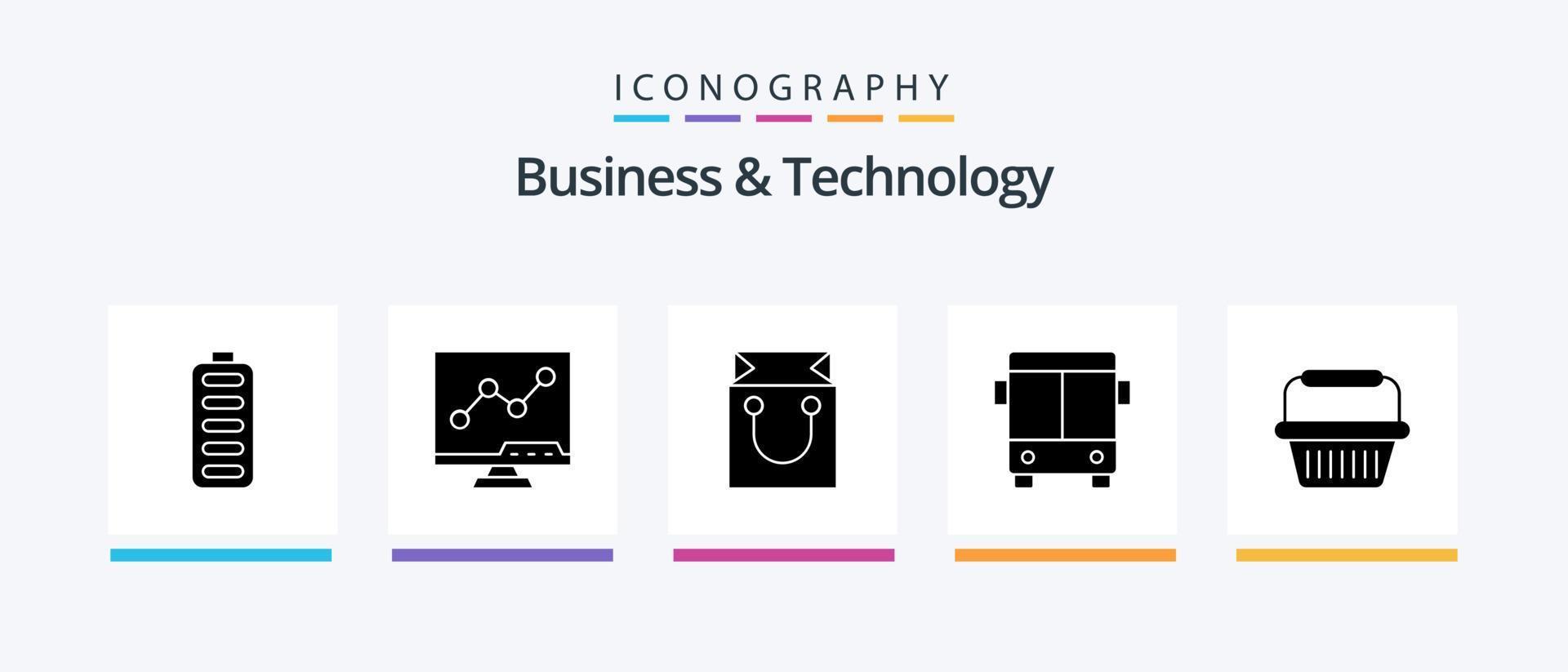 Business and Technology Glyph 5 Icon Pack Including cart. vehicle. bag. transport. automobile. Creative Icons Design vector