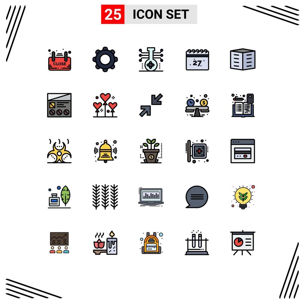 Pictogram Set of 25 Simple Filled line Flat Colors of date summer mobile technology molecule Editable Vector Design Elements