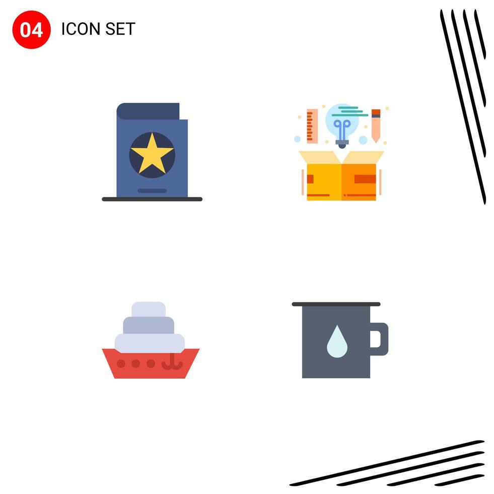 Pictogram Set of 4 Simple Flat Icons of book thinking spells creative liner Editable Vector Design Elements