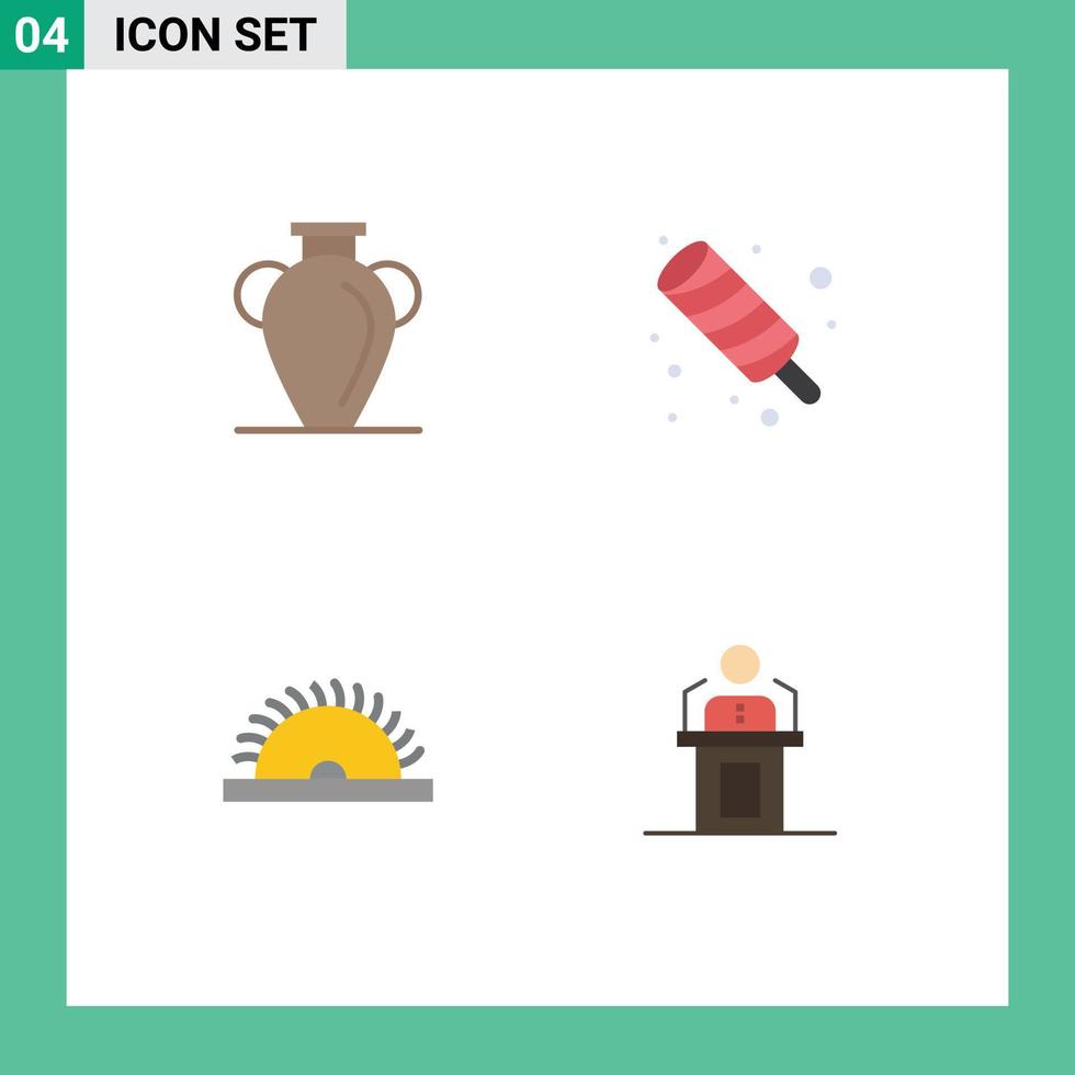 4 Thematic Vector Flat Icons and Editable Symbols of culture construction nation food tool Editable Vector Design Elements