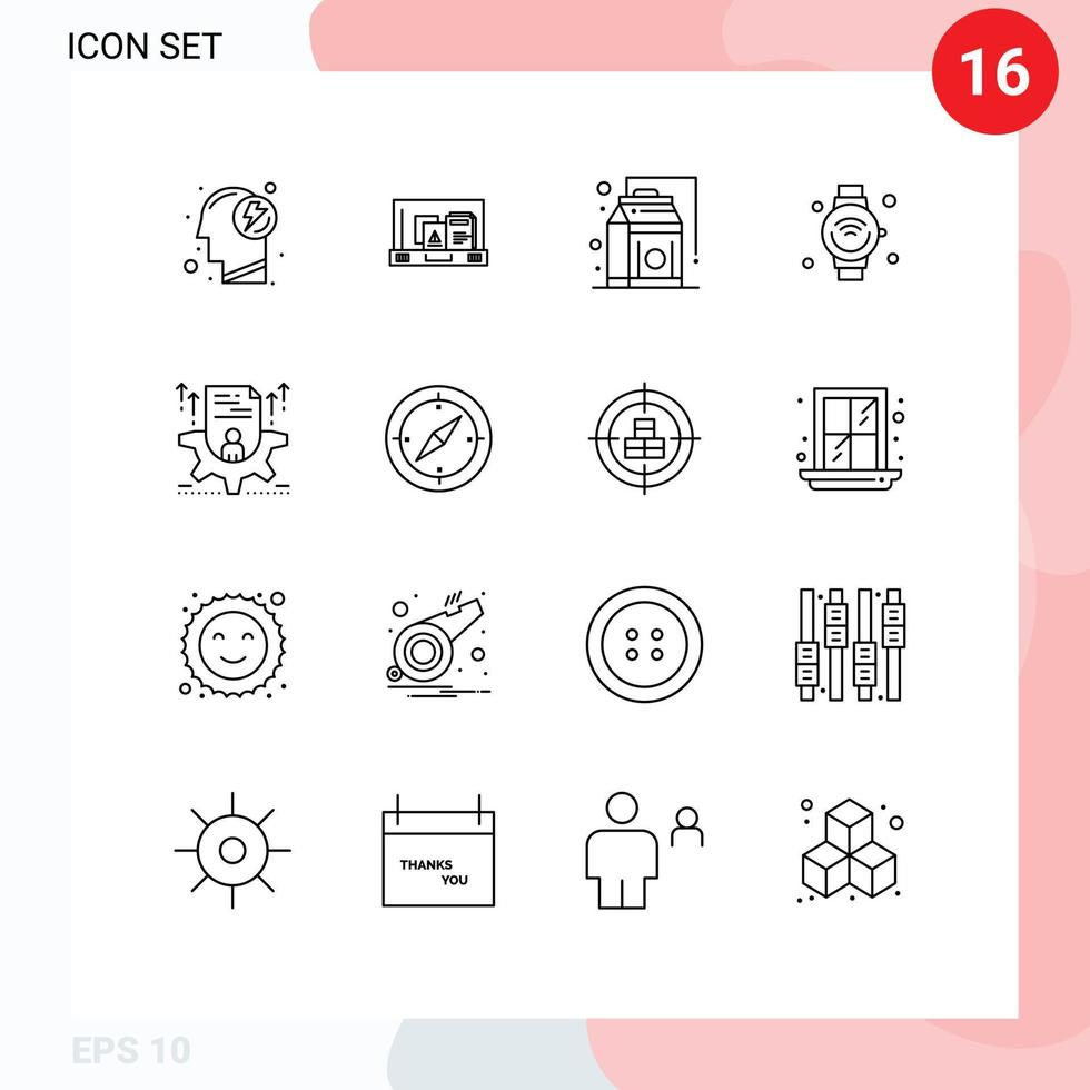 16 User Interface Outline Pack of modern Signs and Symbols of resume iot food internet of things smart watch Editable Vector Design Elements