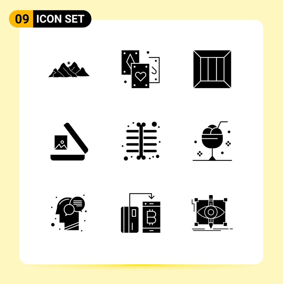 Editable Vector Line Pack of 9 Simple Solid Glyphs of chest gallery tarot image logistic Editable Vector Design Elements